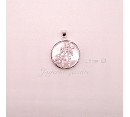 COLGANTE PLATA REDONDO,NACAR,PALMERAS CIRCONITAS