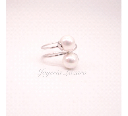 PLATA/PERLA ORQUIDEA SORTIJA  2 BOLAS                                                               