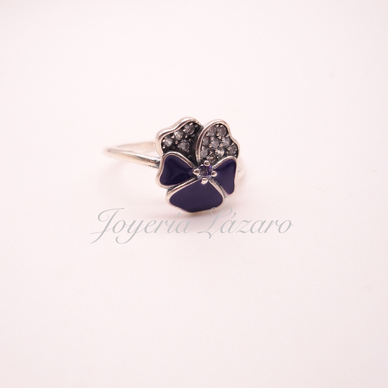 SORTIJA PLATA FLOR CIRCO. + ESMALTE MORADO                                                          