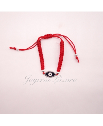 PULSERA PLATA MACRAMÉ ROJO OJO TURCO                                                                