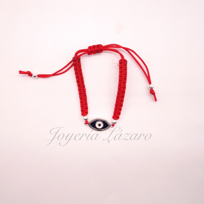 PULSERA PLATA MACRAMÉ ROJO OJO TURCO                                                                