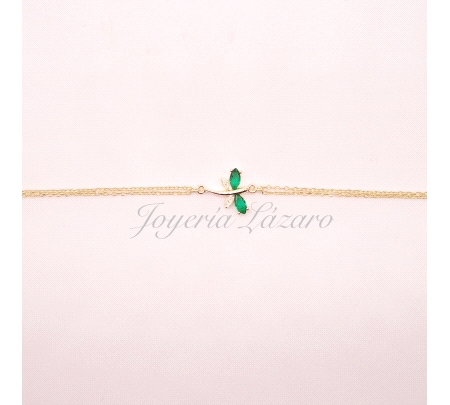 PULSERA PLATA CHAPADA ORO LIBELULA P. VERDE