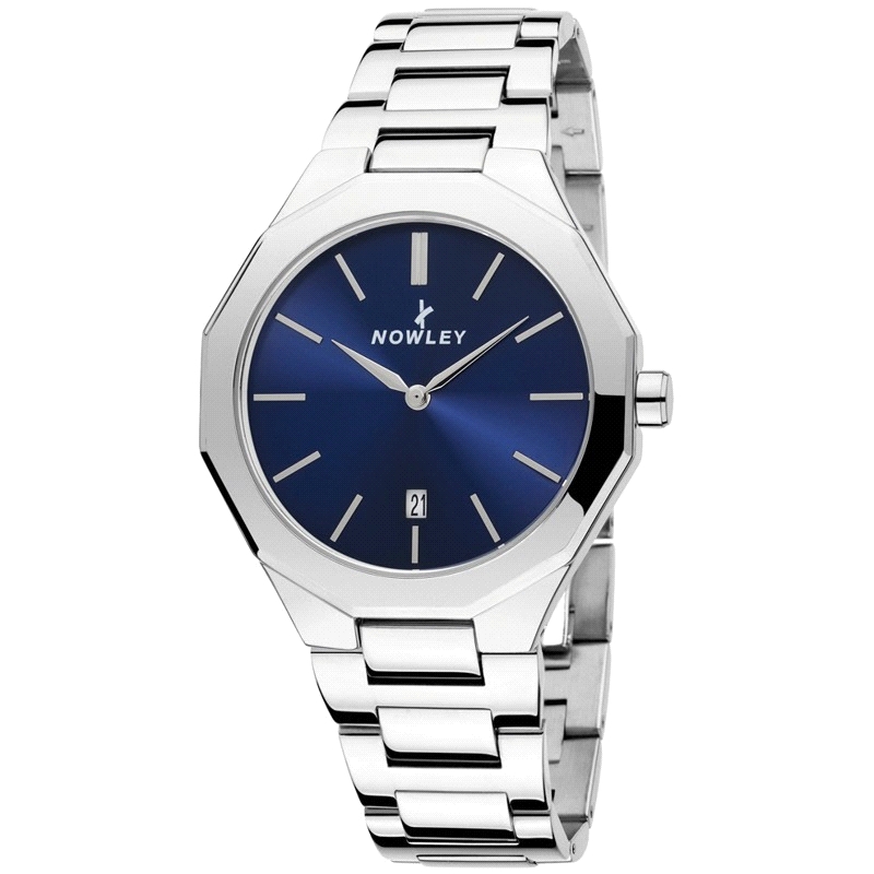 NOWLEY RELOJ CABALLERO PRISMA PLATEADO ESFERA AZUL                                                  