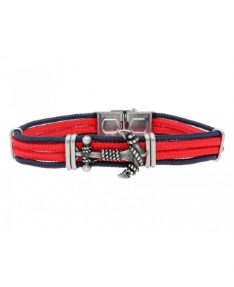 PULSERA ANCLA ACERO Y CUERDA NAUTICA ROJO NEGRO                                                     