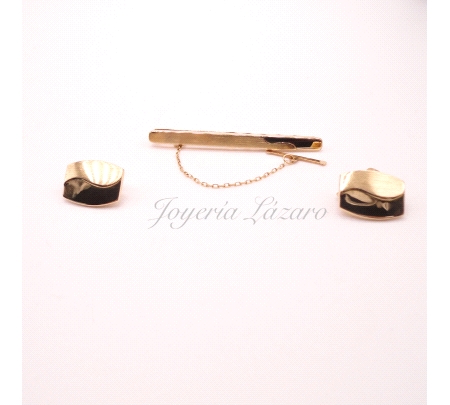 GEMELOS 18KTS +PILLACORBATAS RECTANGULAR MATE/BR