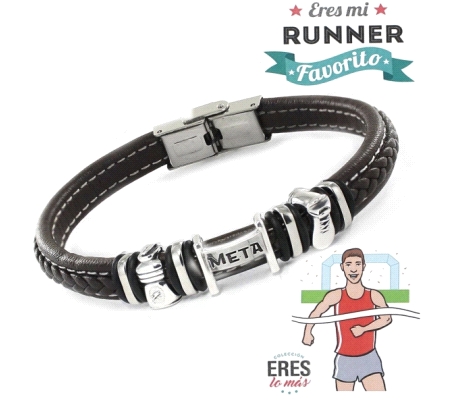 PULSERA PLATA/PIEL ERES MI RUNNER FAVORITO