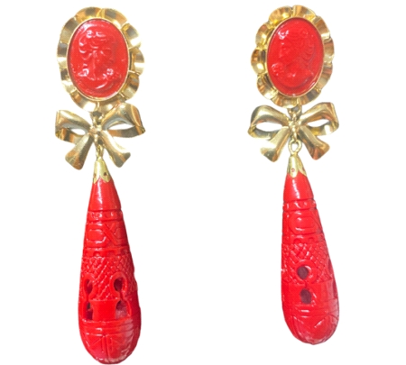 ORO 18 KTS PEND. CHUPONES ROJOS 70X20 CORALINA