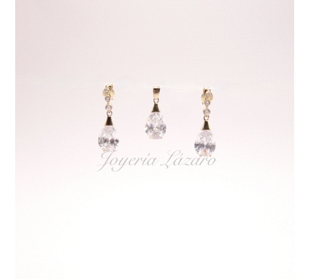 COLGANTE ORO+PERITA CRISTAL, A JUEGO CON PENDIENTES  A19-10604, IDEAL PARA NOVIA