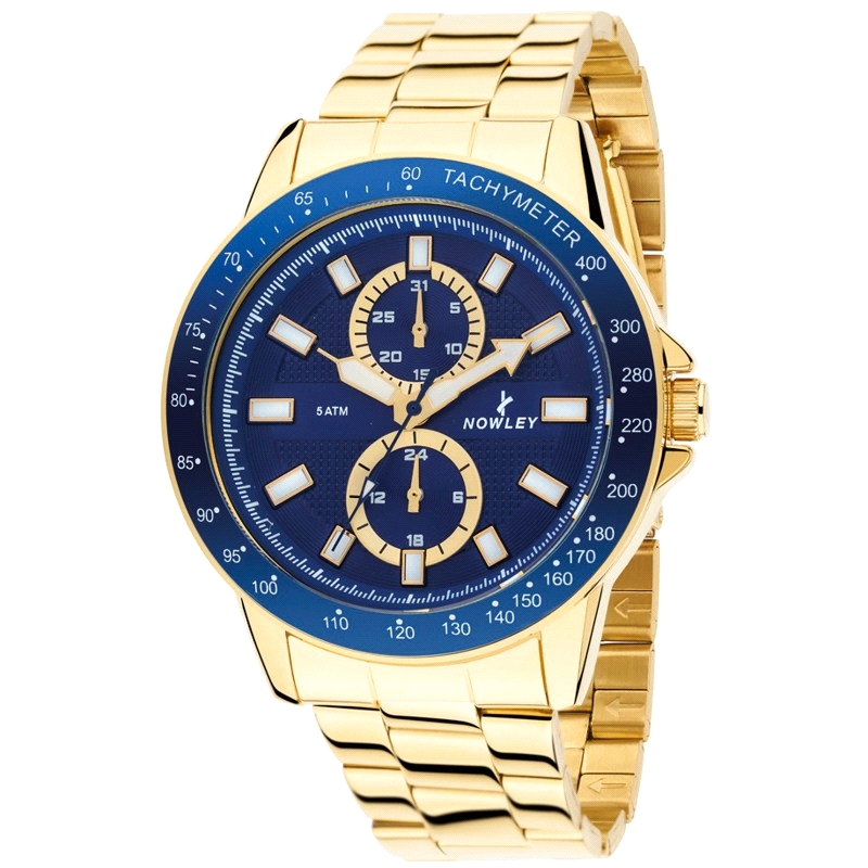 NOWLEY RELOJ HOT DORADO ESFERA  Y BISEL AZUL                                                        