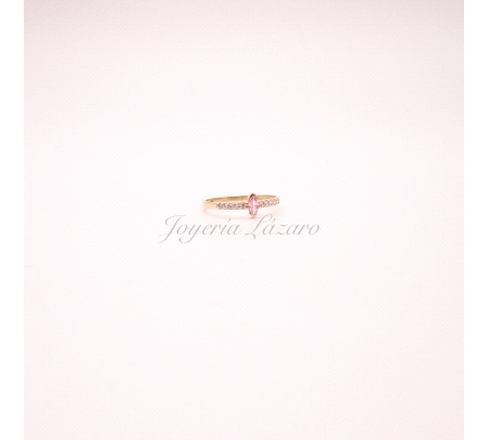 SORTIJA ORO 18 KTS SOLITARIO PIEDRA ROSA+CIRCO EN BRAZOS                                            