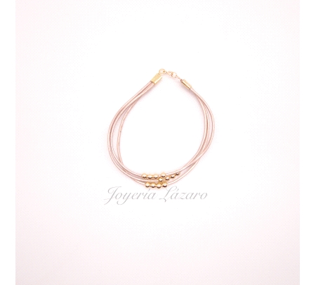 PULSERA ORO 18 KTS 3 HILOS NUDE+ BOLAS PASADAS