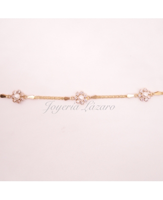 PULSERA ORO 18 KTS FLOR PERLAS + CIRCO NIÑA                                                         