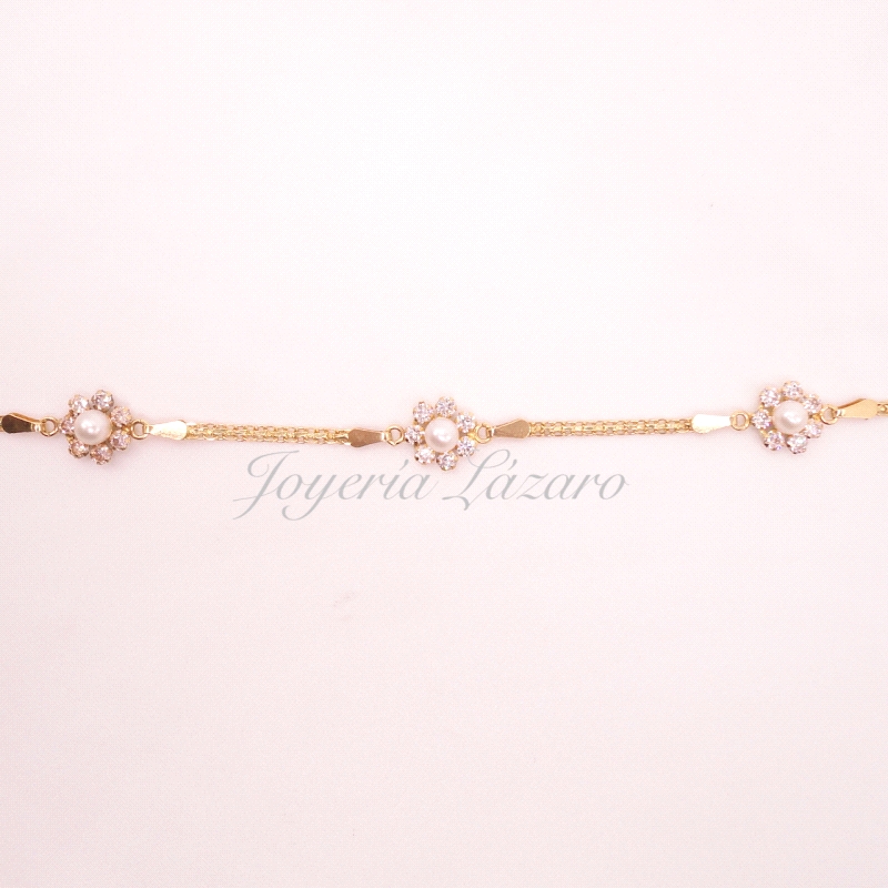 PULSERA ORO 18 KTS FLOR PERLAS + CIRCO NIÑA                                                         