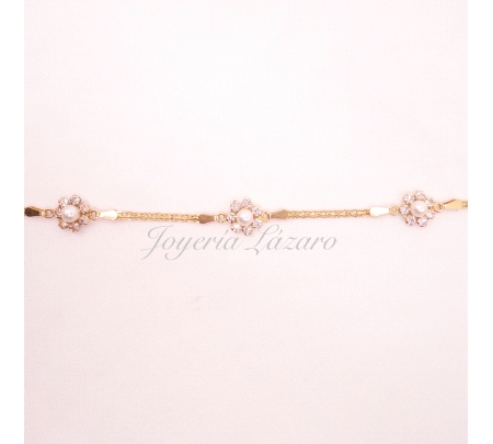 PULSERA ORO 18 KTS FLOR PERLAS + CIRCO NIÑA