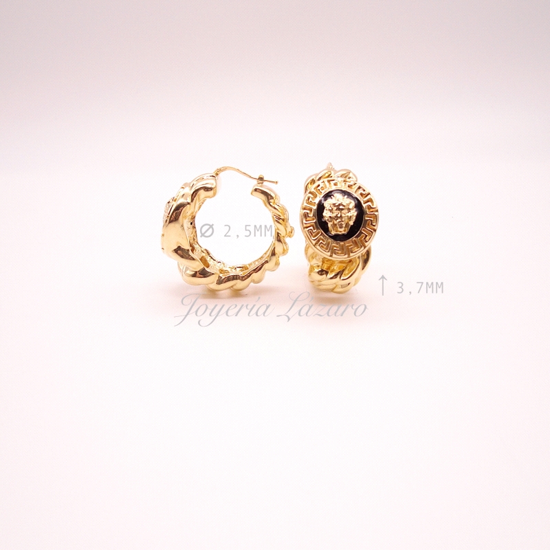 PEND. AROS ORO 18 KTS MOTIVO OVAL GRECA+MEDUSA 38EXT. X 22 ANCHO                                    