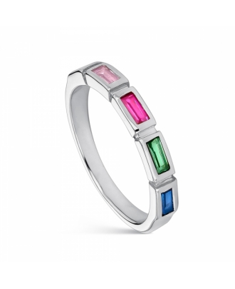 Anillo de plata rodiado baguettes multicolor