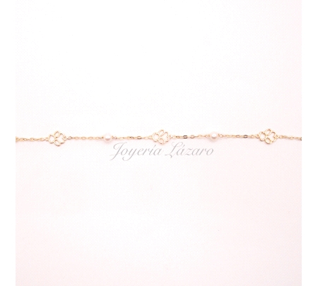 PULSERA ORO 18 KTS PERLITAS+ANGELITO CALADO