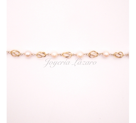 ORO 18 KTS PULSERA PERLA SINT. JAULAS GRANDES