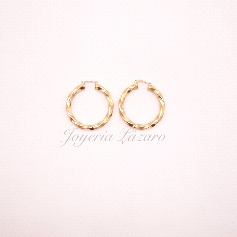 PENDIENTES AROS 18KT RIZADOS MATE+BRILLO                                                            