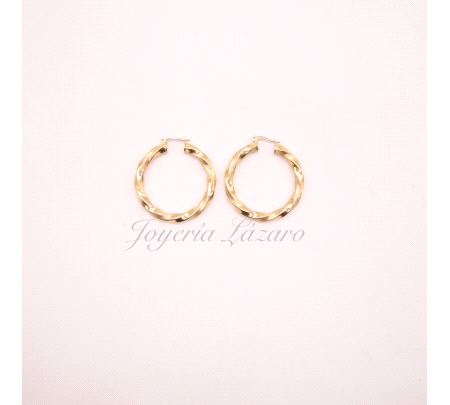 PENDIENTES AROS 18KT RIZADOS MATE+BRILLO                                                            