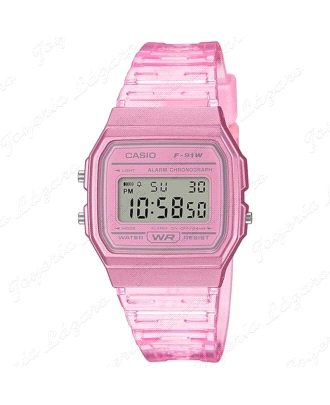 CASIO RELOJ F-91WS-4E ROSA CORREA TRANSPARENTE                                                      