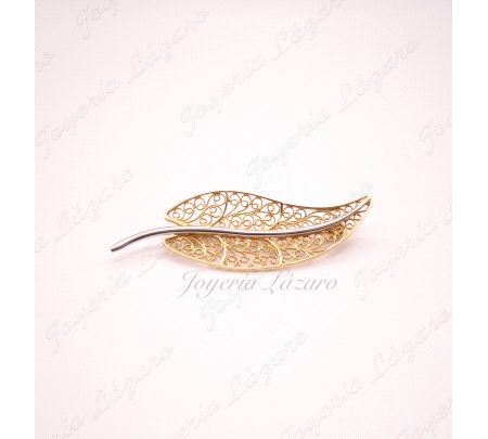BROCHE 18KTS BICOLOR HOJA CALADA