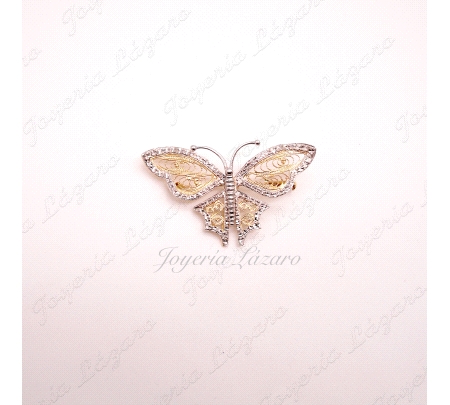 BROCHE 18KTS BICOLOR MARIPOSA