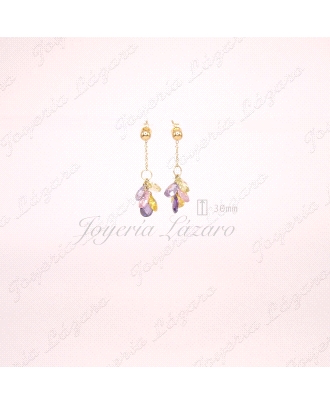 PENDIENTES LARGOS 18KTS PRES. RAMILLETE MULTICOLOR CRISTALES BRIOLLE                                