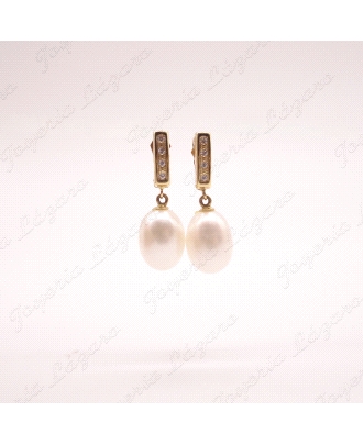 ORO 18 KTS PENDIENTES PERLA NATURAL 9x12MM LAGRIMA PRES                                             