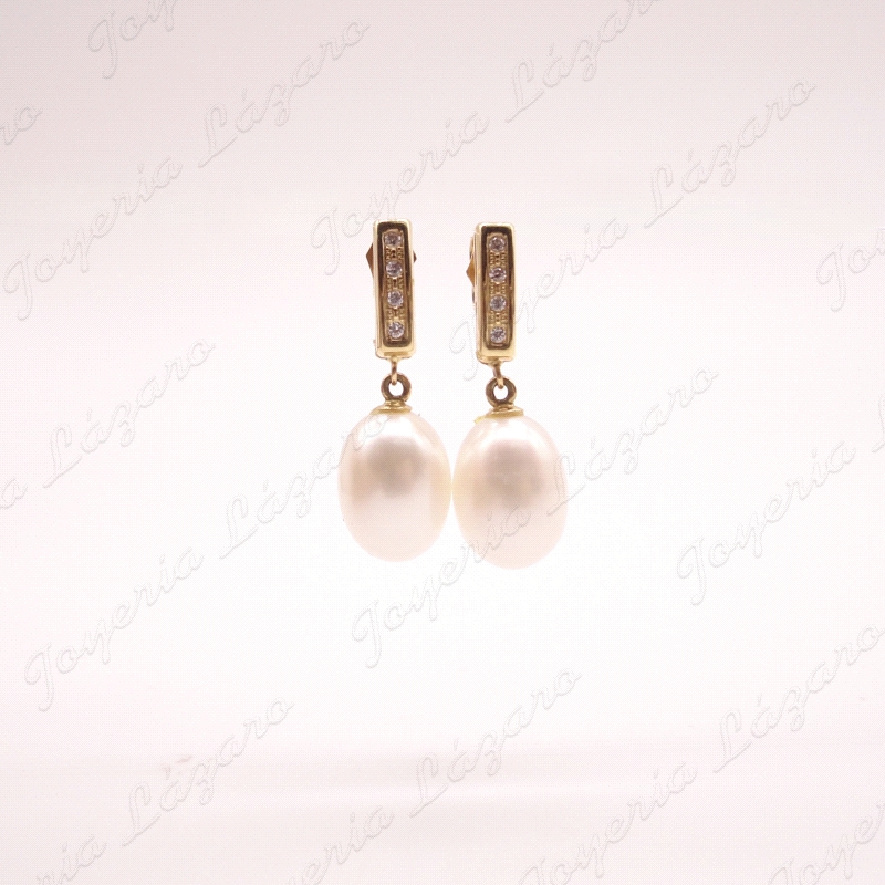 ORO 18 KTS PENDIENTES PERLA NATURAL 9x12MM LAGRIMA PRES                                             