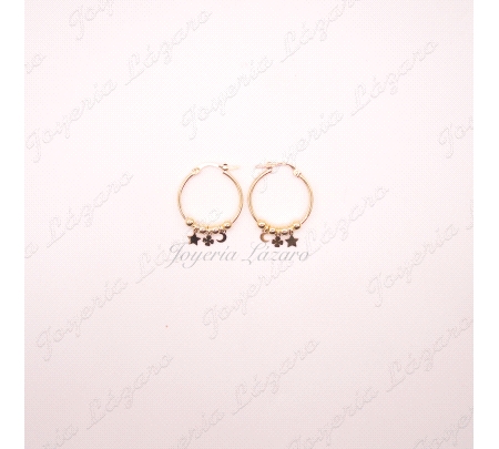 PEND. AROS PLATA DORADOS 24MM BOLITAS+ESTRELLA, LUNA Y TREBOL                                       