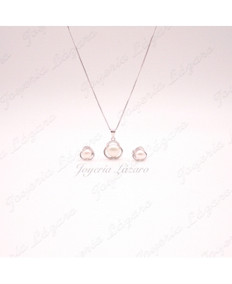 JUEGOS PLATA PERLA NATURAL GARGANTILLA+PENDIENTES                                                   