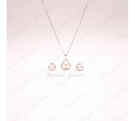 JUEGOS PLATA PERLA NATURAL GARGANTILLA+PENDIENTES