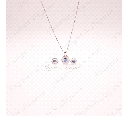 JUEGOS PLATA GARGANTILLA +PENDIENTES FLOR ESMALTE BLACO