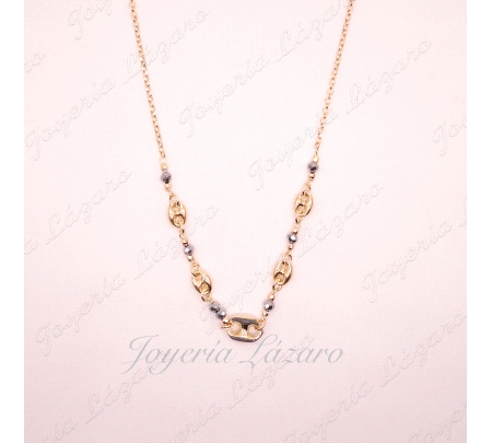 GARGANTILLA PLATA CHAPADA ORO, CALABROTE+ESMALTE /BOLAS GRIS TALLADAAS                              