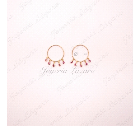 PEND. AROS ORO 18 KTS 15MM CIRCONITAS ROSA COLGANDO                                                 