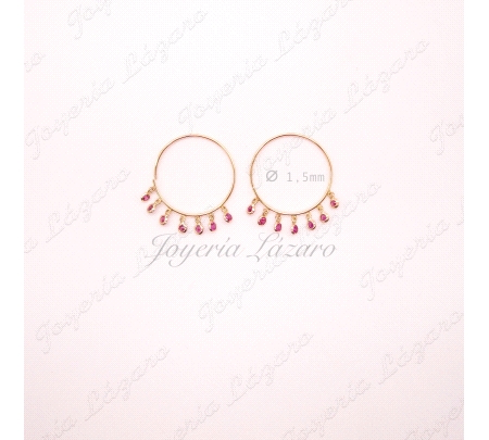 PEND. AROS ORO 18 KTS  LIGEROS 20MM CIRCONITAS ROSAS COLGANDO                                       