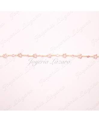 PULSERA ORO 18 KTS  COMUNION CIRCONITAS ROSAS BOCELADAS                                             