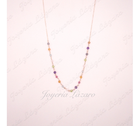 GARGANTILLA ORO 18 KTS LIGERA, BOLITAS CIRCONITAS TUTIFRUTI