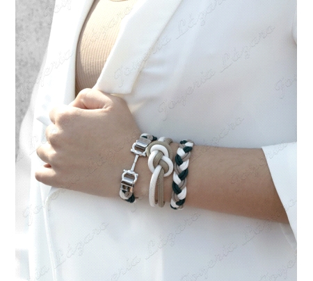 PULSERA ACERO NUDO BLANCO, VERDE Y CAMEL