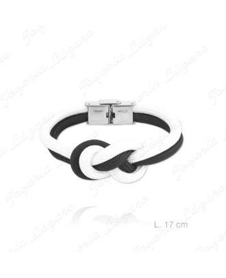 PULSERA ACERO NUDO BLANCO Y NEGRO                                                                   