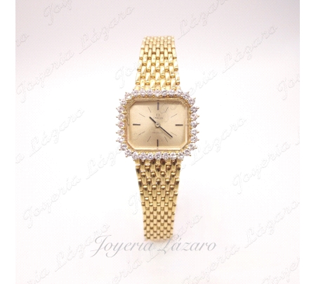 RELOJ OMEGA SRA. 
CCAJA CUADRADA 30X27MM
MAQUINARIA CUARZO OMEGA
31 DIAMANTES TALLA BRILLANTE VS 0.20CT C/U
67.8GR TOTAL