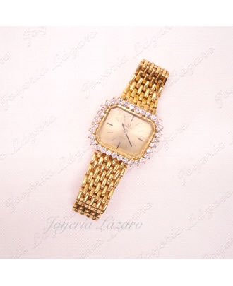 RELOJ OMEGA SRA. 
CCAJA CUADRADA 30X27MM
MAQUINARIA CUARZO OMEGA
31 DIAMANTES TALLA BRILLANTE VS 0.20CT C/U
67.8GR TOTAL

