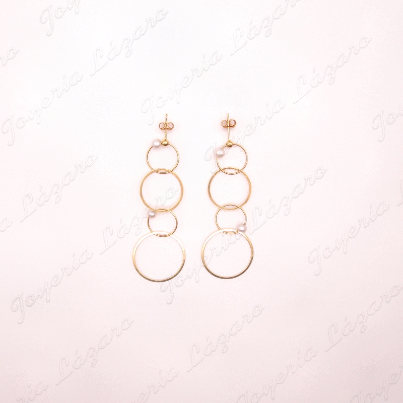 PEND. LARGOS ORO 18KT OCASION 4 AROS PERLITAS                                                       