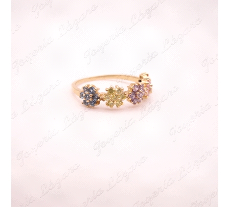 SORTIJA ORO 18 KTS 5 CUAJOS FLOR CIRCO COLORES                                                      