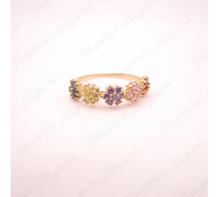 SORTIJA ORO 18 KTS 5 CUAJOS FLOR CIRCO COLORES