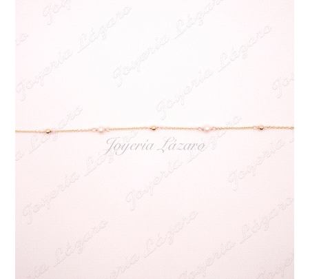 PULSERA ORO 18 KTS BOLAS +PERLAS