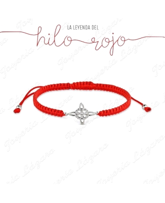 PULSERA PLATA DE HILO ROJO ANUDADO CON NUDO DE BRUJA DE 14 MM                                       