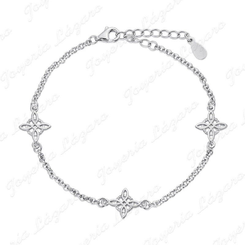 PULSERA PLATA RODIADA CON TRES NUDOS DE BRUJA DE 10 MM Y 17 + 3 CM                                  