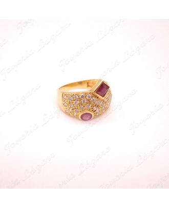 SORTIJA ORO 18KT OCASION DOS RUBIES + CIRCONITAS                                                    